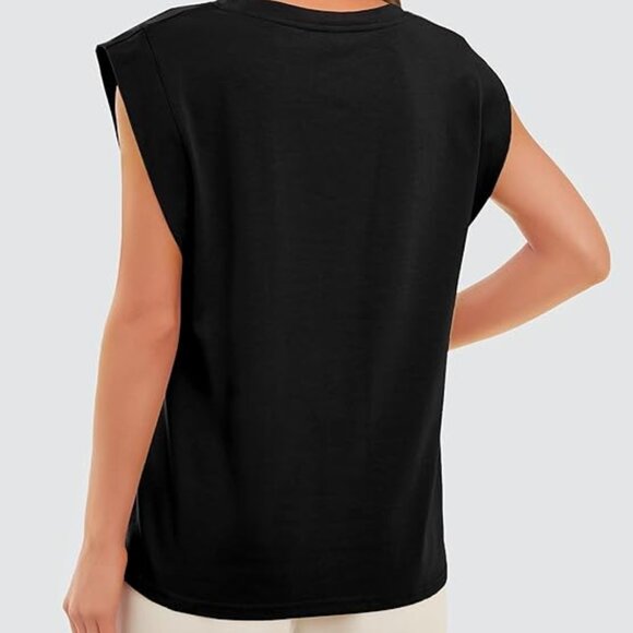 Cap Sleeve Tops for Women, Business Casual Tank, BLACK, Size Medium - Picture 3 of 6